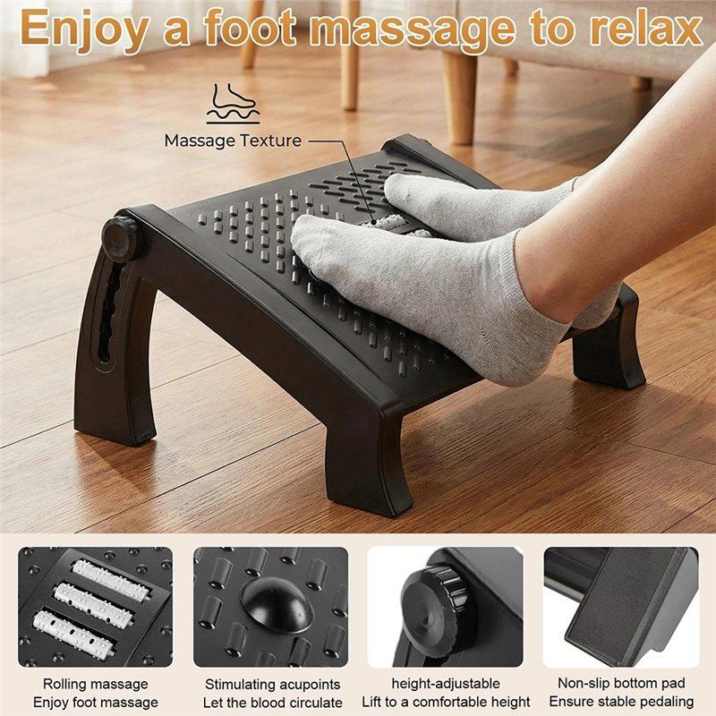 A25F-Massage Roller Equipped Ergonomic Adjustable Foot Rest For Under Desk Use, 6-Level Height Adjustability At For Home