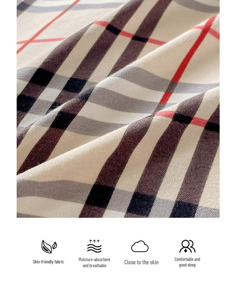Muji Japanese Washed Cotton Flannel Plaid Bedding Set - 4 Pieces, Good Quality, Student Dormitory Style
