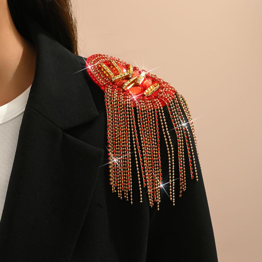 European and American Fashion Full Diamond Shoulder Accessories Tassel Shoulder Patch Brooch