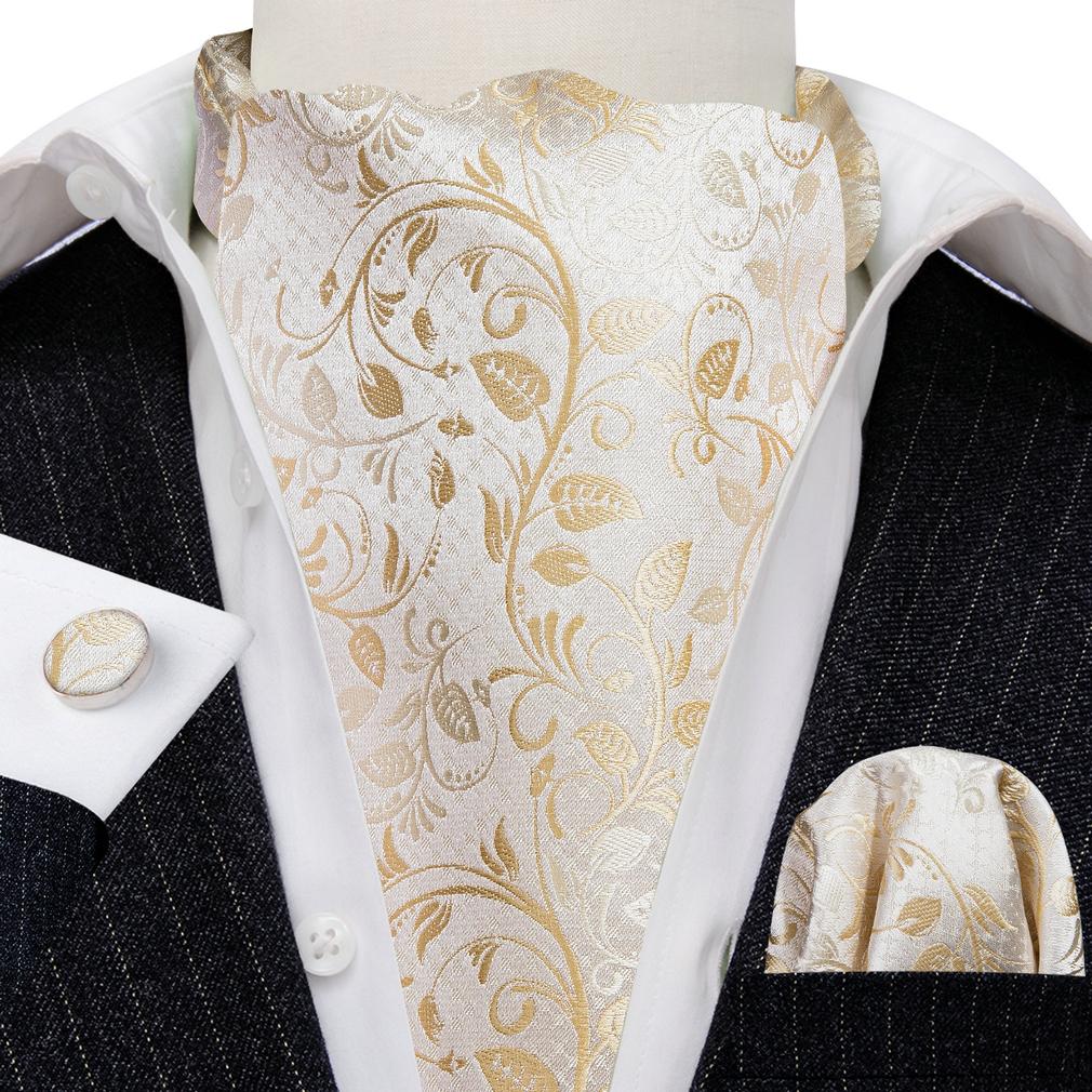 Barry.Wang Mens Chic Floral Paisley Cravat Jacquare Silk Ties Hanky Cufflinks Set Formal Wedding