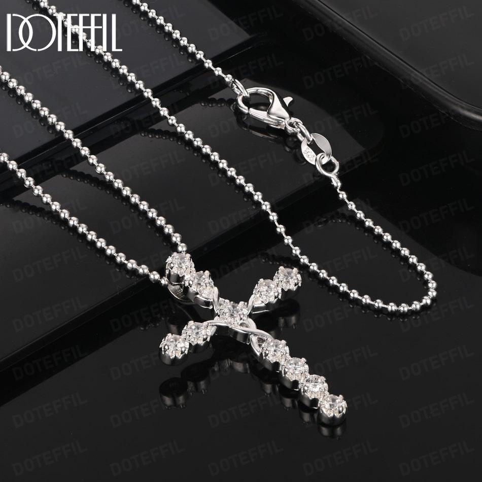 925 Sterling Silver Fashion Necklace With AAA Zircon Cross Pendant Jewelry
