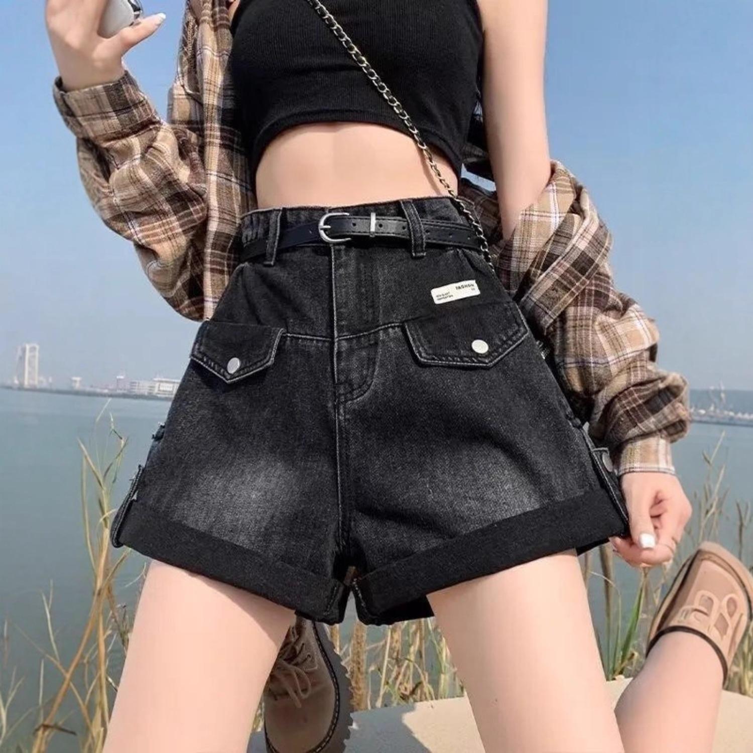 Women s High Waist Loose Fit Straight Leg Denim Shorts Casual Vintage A Line Hot Pants S