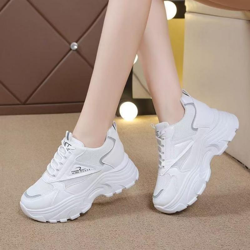 Small mesh versatile sports shoes autumn new lace-up platform running shoes college style color matching dad shoes