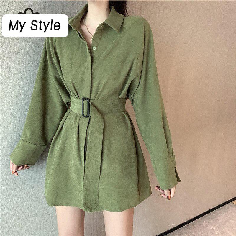 

Сплошной цвет вельветовая женская рубашка с поясом, топ, повседневная весенняя женская рубашка, топы, свободные женские блузки