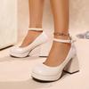 Primavera Verano Retro Correa al Tobillo Suela Gruesa Tacones Altos Punta Redonda Zapatos Mary Jane Casuales para Mujer Boda Novia Tacones Rojos Altos