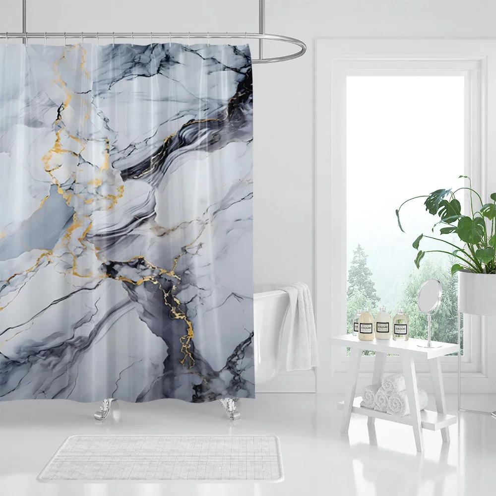 Marble Texturxury Bathroe Luom Shower Curtain Modern Polyester Fabric Shower Curtain Bathtub Accessories Bath Screen with Hooks