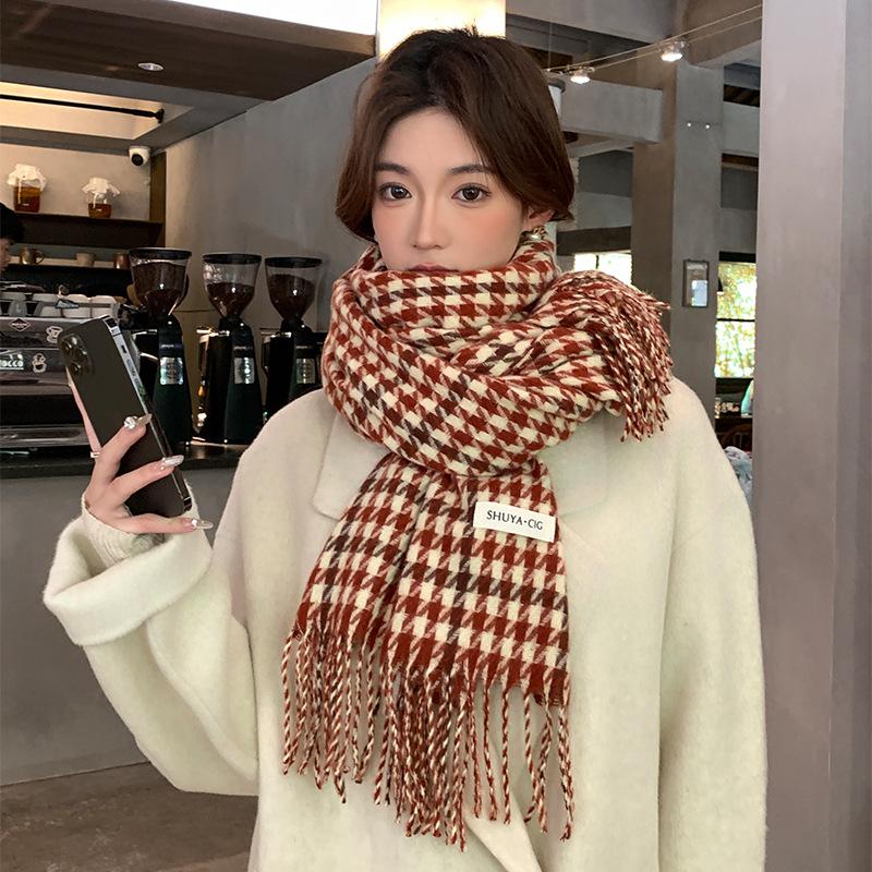 Korean Style All Match Fashion Plaid Scarf for Women Autumn and Winter New Student Warm and Cold Proof Tassel Shawl Scarf