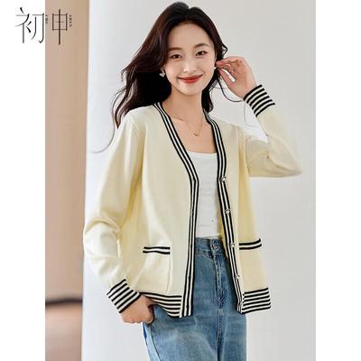Women's V-Neck Color-Block Knitted Cardigan