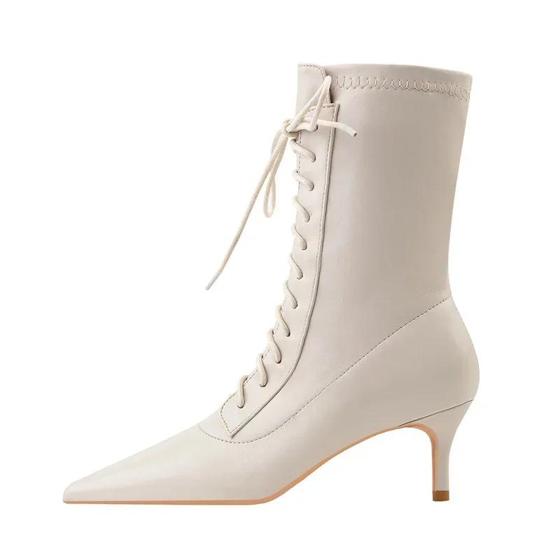 

Ботильоны из кожи на шнуровке с острым носком, модные брендовые короткие ботинки на тонком каблуке, осенне-зимние дизайнерские сексуальные ботинки на высоком каблуке для женщин 40