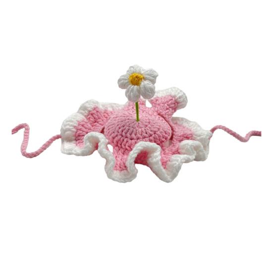 

Crochet Flower Cat Hat Handmade Scalloped Pet Hat with Flower Ear Holes Cute Flower Hat for Small Medium Dogs Cats Party Photo Props розовый