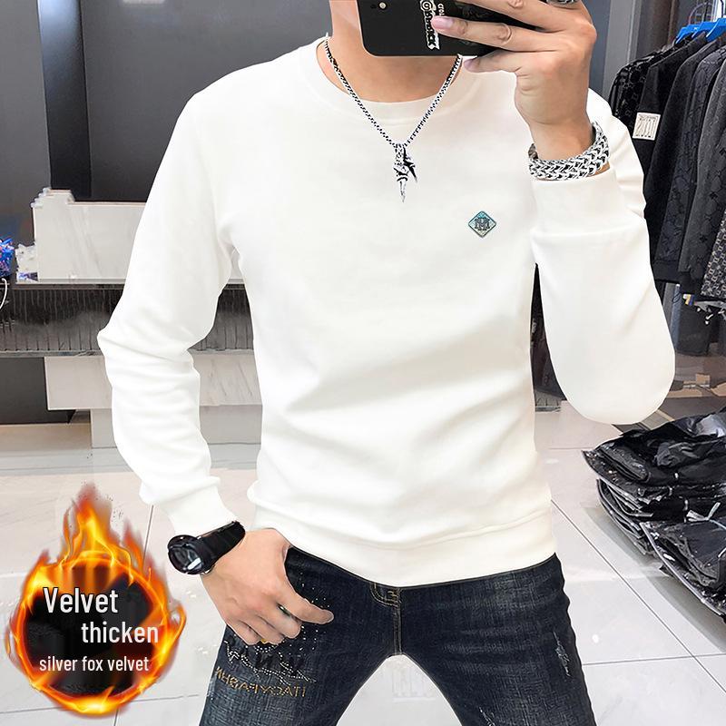 Men's European Trendy Hoodie - Long Sleeve, Round Neck, Warm for Autumn/Winter, High Quality with Inlaid Logo.