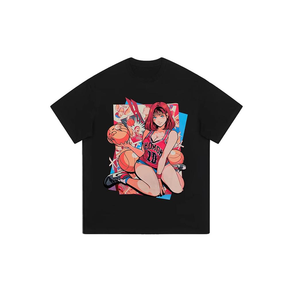 Japanese Animation Character Printing Oversize Trendy Brand Half Sleeve Old Washing T-shirt Couple Men and Women Tee Cross-border