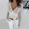 T-shirt in Pizzo T-shirt a Maniche Lunghe Multifunzionale Casual Slim Blusa