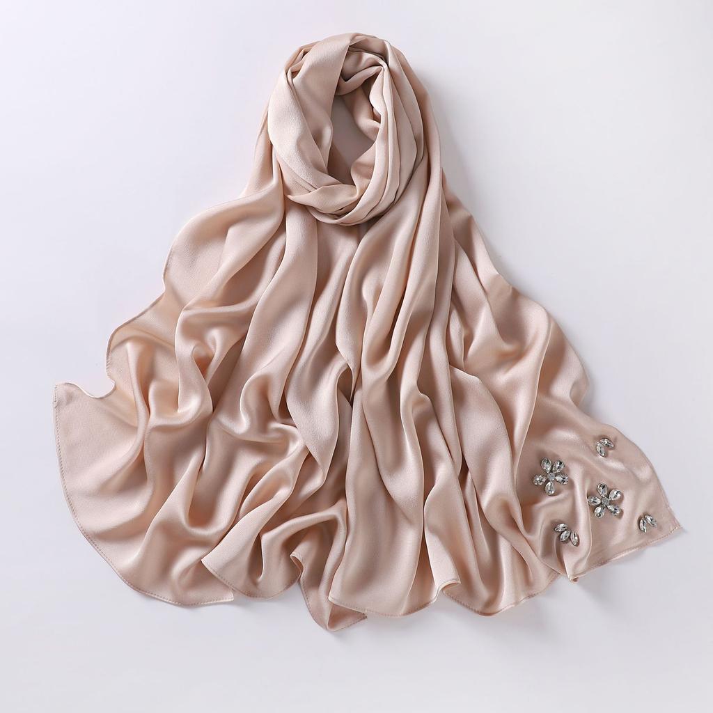 2024 New Imitation Silk Bubble Chiffon Handmade Diamond Scarf Hui People Scarf Malaysian Headscarf Scarf 175CM