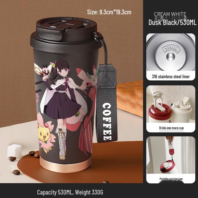 Demon Slayer Agatsuma Zenitsu Nerezový izolovaný hrnek se slámkou