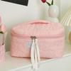 Quilted Cream Cloud Makeup Bag, Portable Handheld Cosmetics Storage, Large Capacity