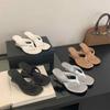 2025 Spring and Summer New Round Head Slope Heel Pinch Slippers Thick Sole Medium Heel Beach Wear Flip-flops Sandals Half Drag Women