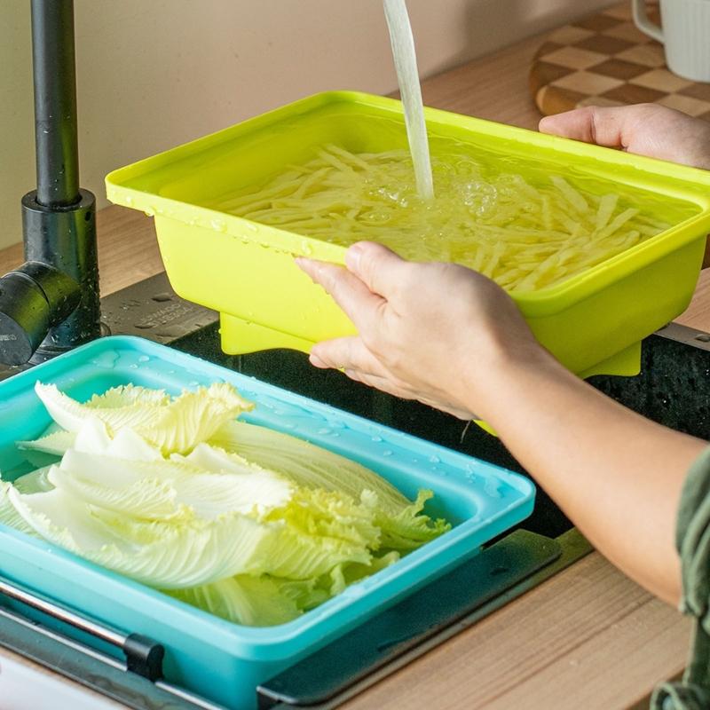 Efficient Draining Basket with Chopping Board Set for Vegetable and Fruit Washing Home Kitchens Sink Colander Strainer