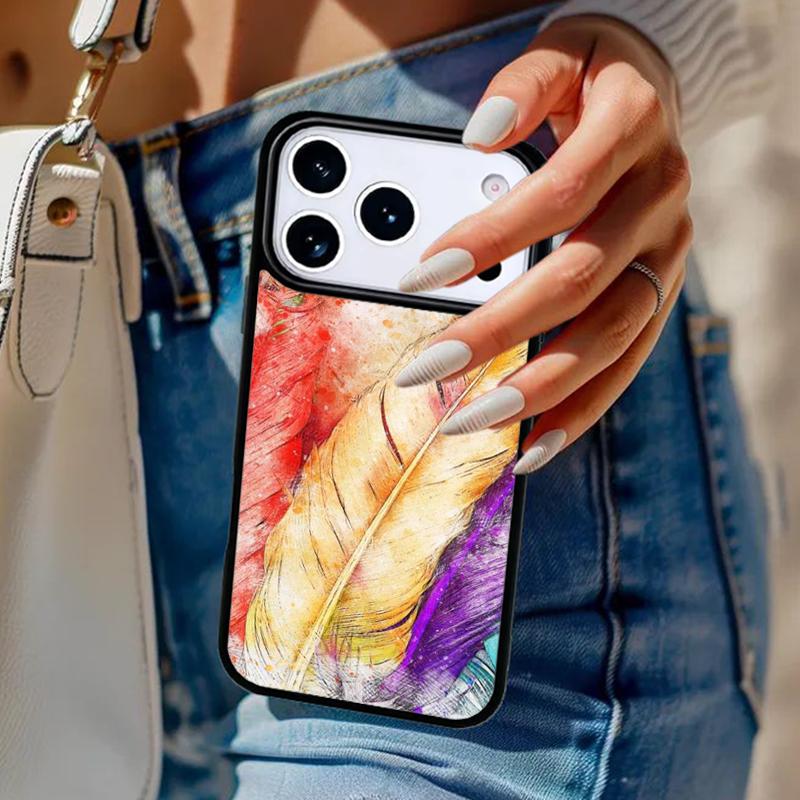 Aquarell Feder Muster Design Handyhülle Für iPhone 17 Air 14 15 13 12 Max Hülle Für Apple 16e 11 Pro Max Plus Coque