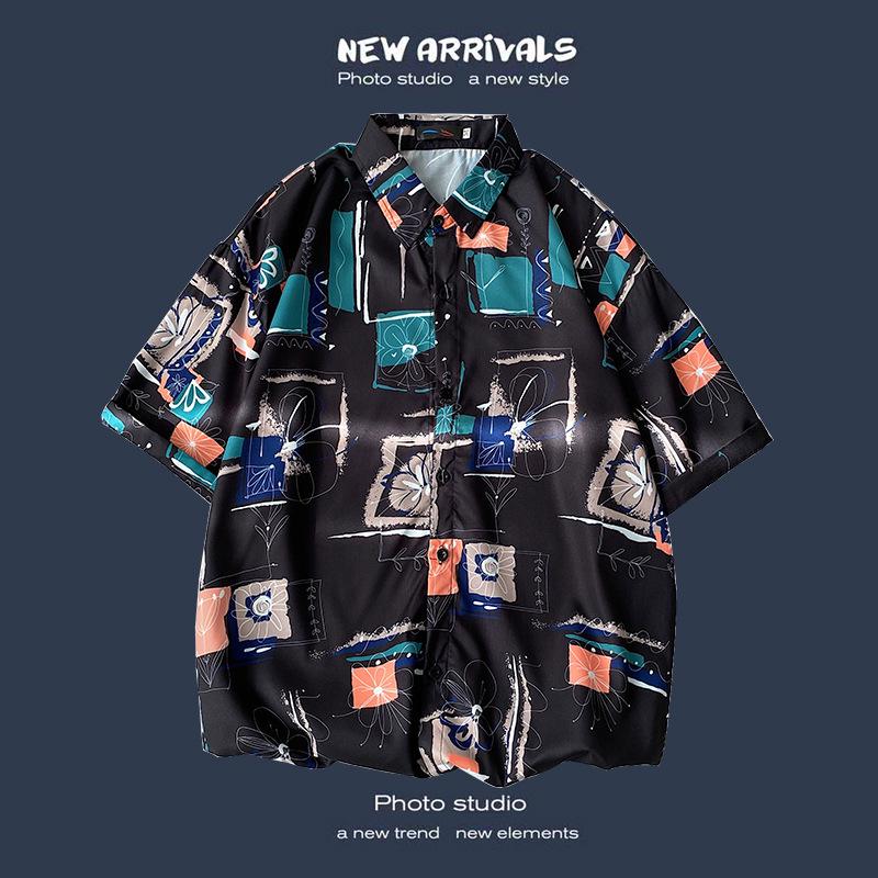 Camisa de Verano Coreana Retro Floral Holgada para Pareja - Top de Manga Corta para Hombre a la Moda