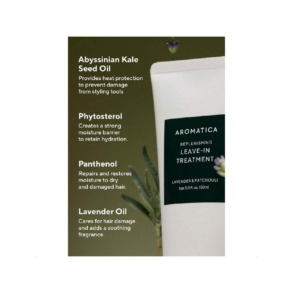 Aromatica REPLENISHING LEAVE 150ml  IN TREATMENT LAVENDER & PATCHOULI  - Silicone-Free Leave In Conditioner For Damaged Hair & Heat Protection