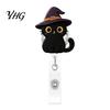 Halloween Badge Clip Black Cat Pumpkin Reel, Retractable with 360 Degree Rotating Clip, Id Card Acrylic Decorative Reel for ID Holder And Nurse