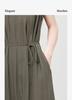 Korean Style Minimalist and High-end Solid Color Dress with Loose Small Stand Up Collar and Sleeveless Long Skirt