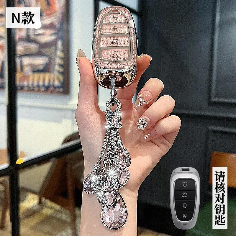 Diamond Pink For Hyundai Tucson Solaris Sonata Hybrid NEXO NX4 Santafe Dn8 Remote Key Case Cover Fob Accessories