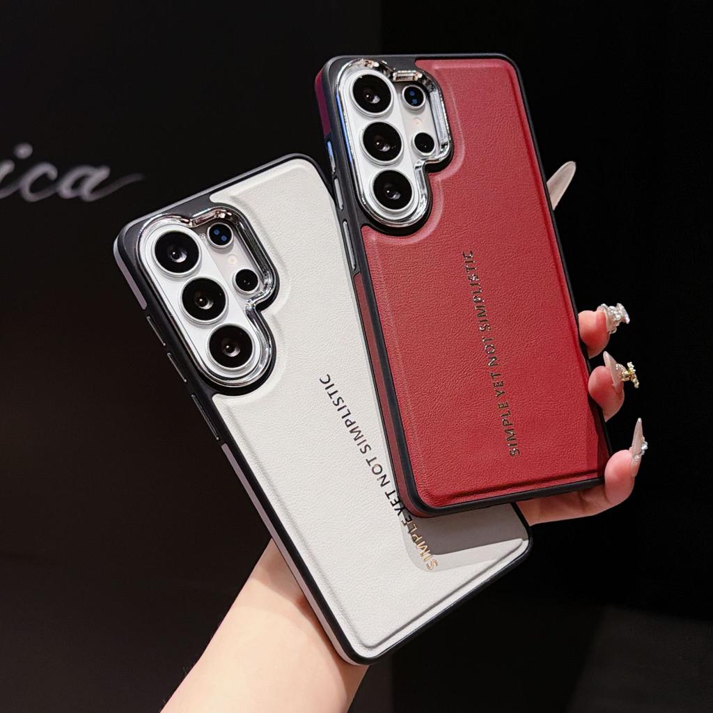 Business leather pattern is suitable for Samsung S26ultra plain leather mobile phone case s25plus metal lens anti-drop protective case.