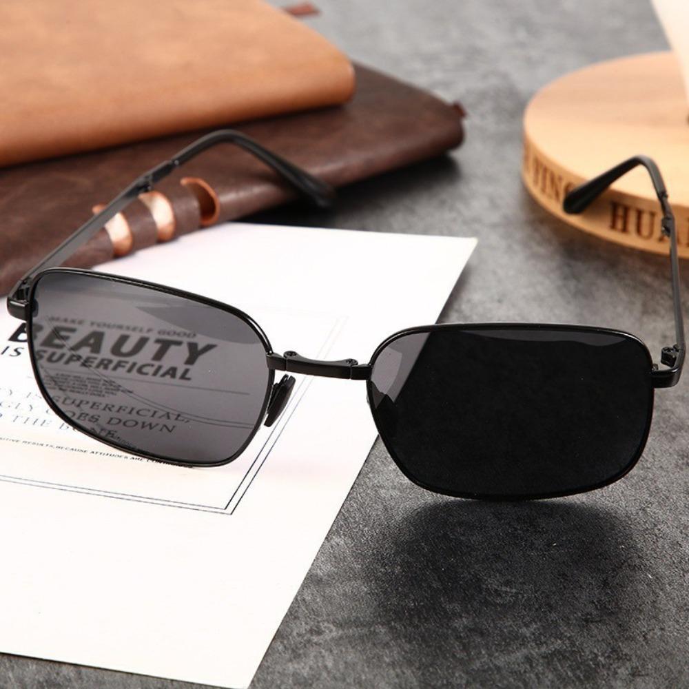 3PC Fashion Folding Pochromic Sunglasses Outdoor Polarized Driving Sunglasses Driving with Alloy Frame Square Glasses for Men