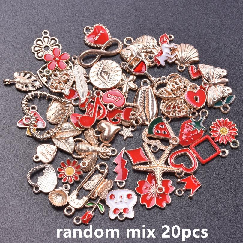 Mix Color Red Enamel Charm Strawberry Mushroom Heart Random Charms For Jewelry Making Bulk DIY Bracelets Earrings Pendants Bulk