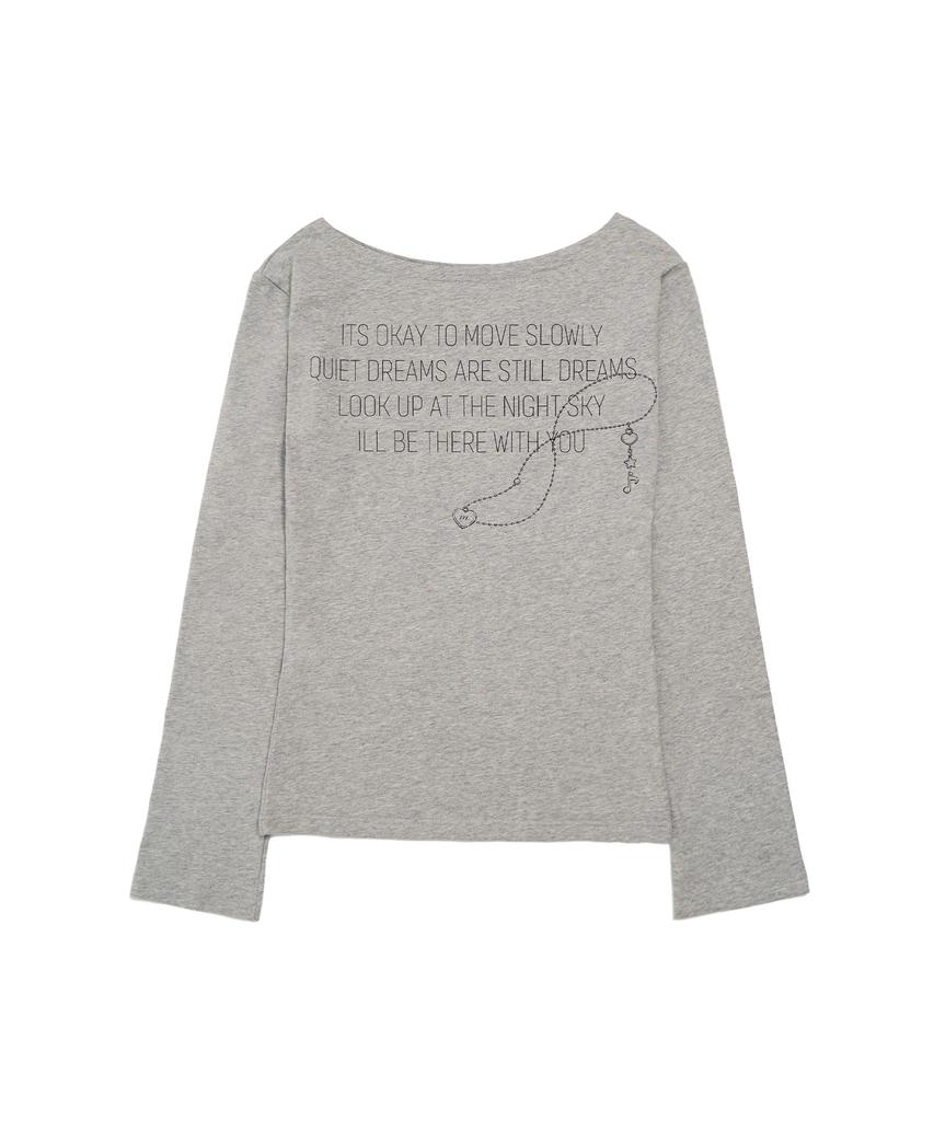 Mihebeu M Necklace Graphic Boat Neck Long Sleeve T-Shirt Melange
