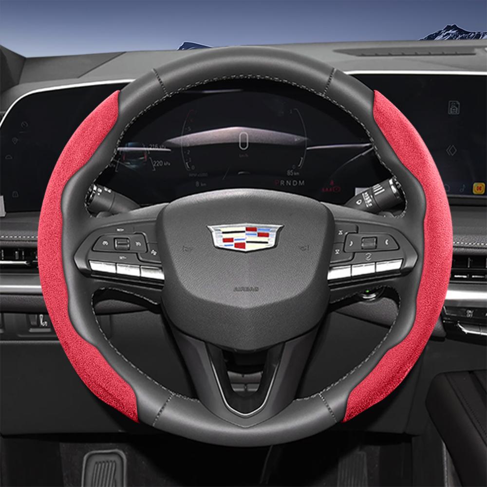 Suitable for Cadillac Sports Suede Steering Wheel Cover with Split Snap-On Design for Models Such as Escalade, Lyriq, Xt5, Xt4, Xt6, Ct5, Ct4, Celesti