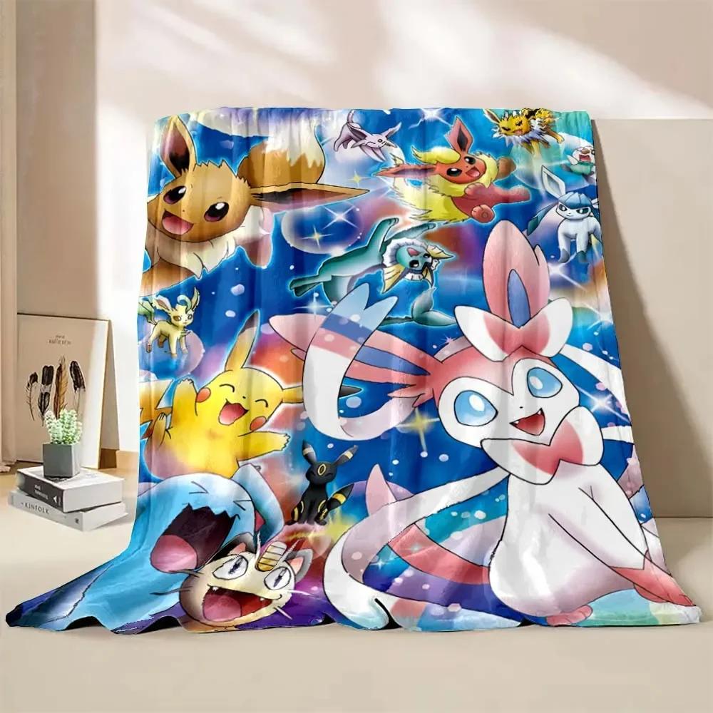 Japanese Style Blanket Pokemon Flannel Throw Home Sofa Lunch Break Blankets Cartoon Eevee Anime Figures Kids Children Student