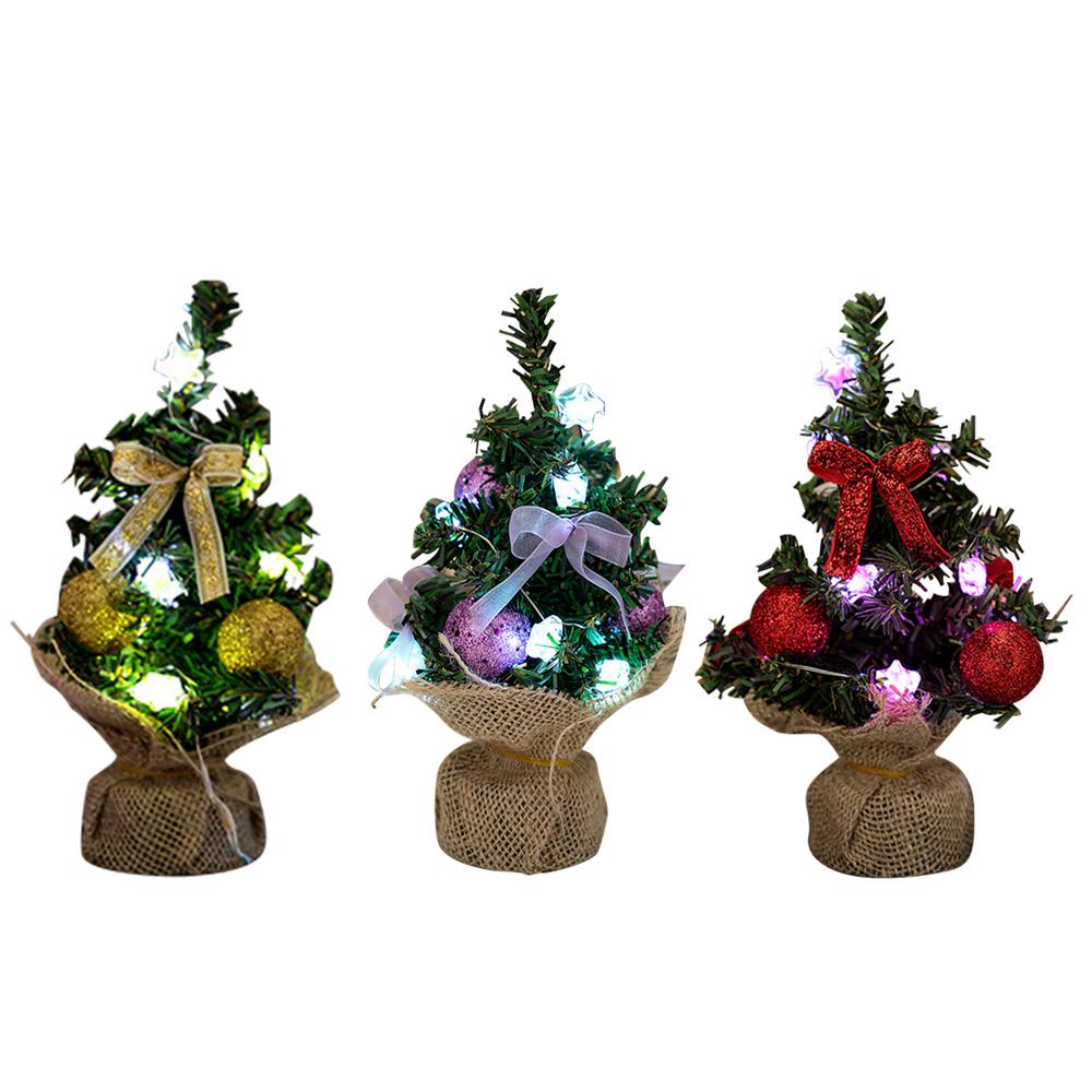 

Small Christmas Trees With Lights 3 Pieces Faux Plant With Burlap Base Light Up Christmas Tree For Bookshelf Birthday Party 20CM