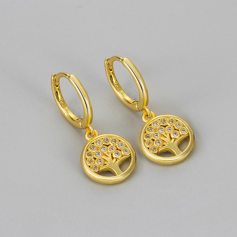 Delicate Tree Drop Earrings For Women Micro Paved Zirconia Versatile Daily Fashion Jewelry Studs copper