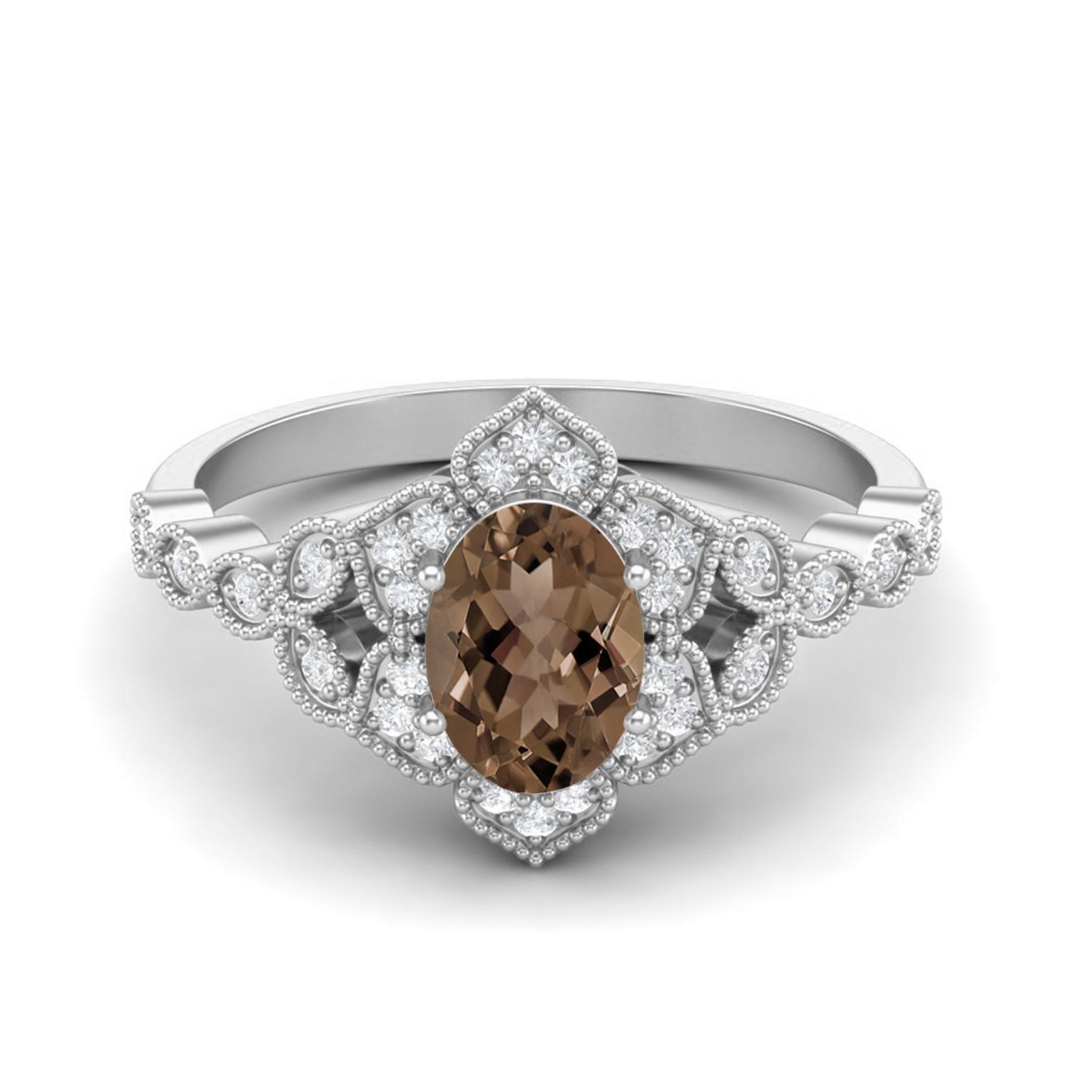 1.20 Ctw Oval Smoky Quartz 925 Sterling Silver Solitaire Women Bridal Wedding Ring 9