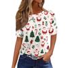 Women's Fashionable Casual Short Sleeve Christmas Print Round Neck Pullover Top