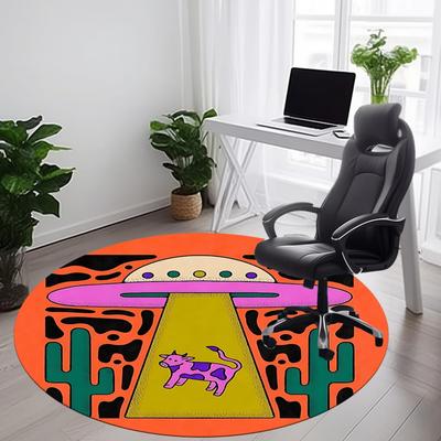 UFO Alien Space Round Area Rug Outer Space Theme Office Chair Mat Indoor Floor Carpet Bedroom Living Room Home Decor
