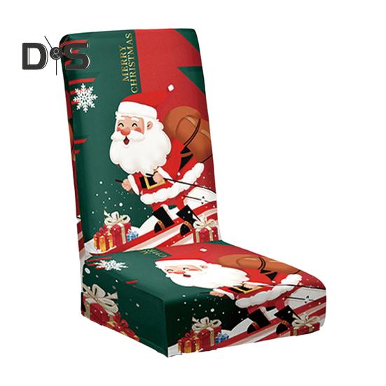 Christmas Chair Cover Dustproof Cartoon Santa Snowman Print Stretchable Fabric Anti-slip New Year Party Decoration Chair Protective Sleeves