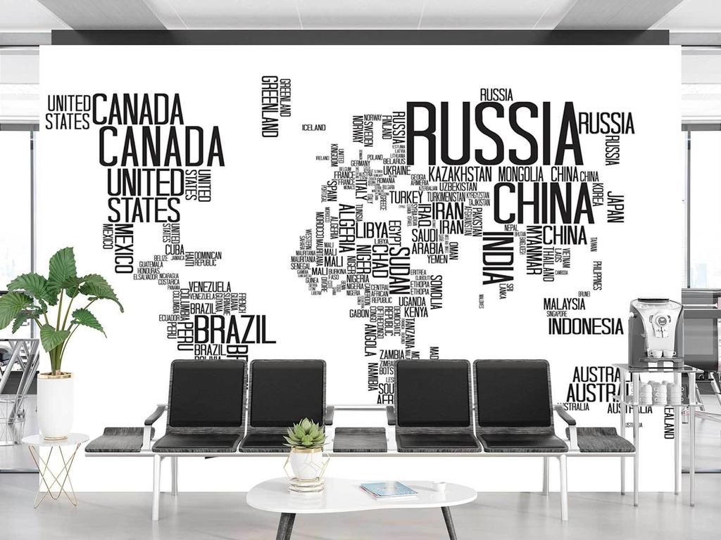 Wallpaper World Map Black and White