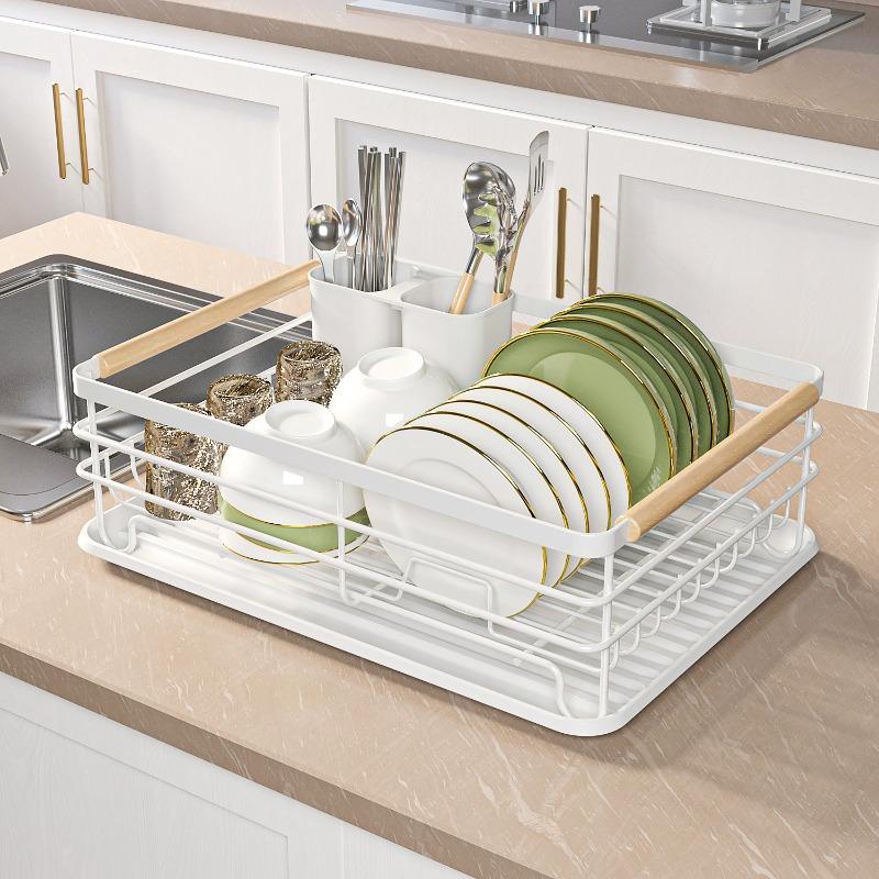 Escurridor De Platos De Cocina De Un Nivel Organizador De Vajilla Estante De Almacenamiento Blanco
