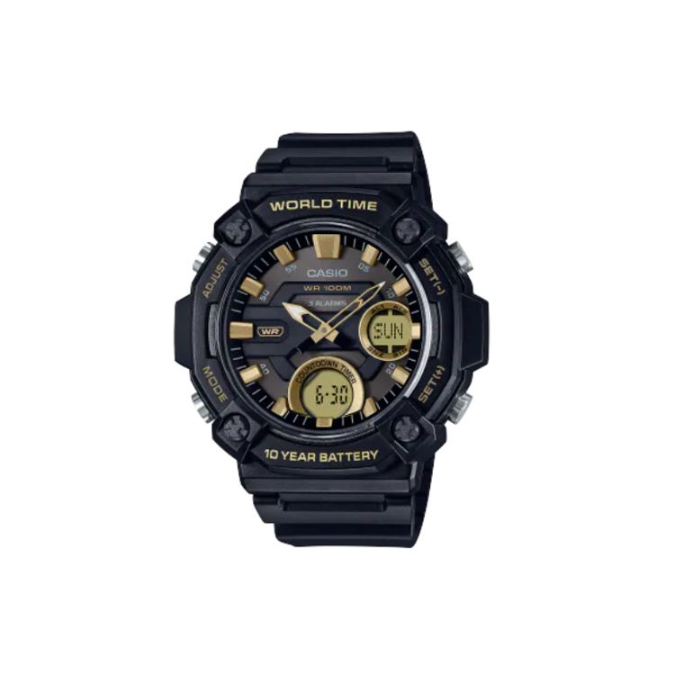 Casio Youth Fashion Trend Sports Quartz Watch Dual Display Men watches Black AEQ-120W-9AV Regular Watch Box,Black Strap