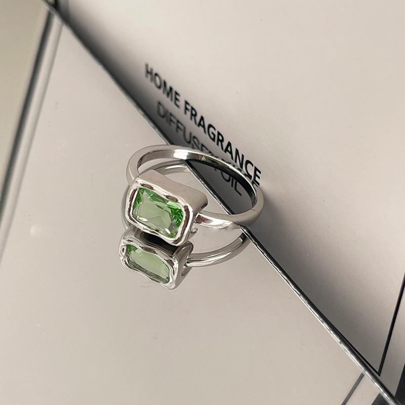 New Fashion Silver Color Open Finger Ring Geometric Green Square Punk Stackable For Women Girl Jewelry Gift Dropship Wholesale
