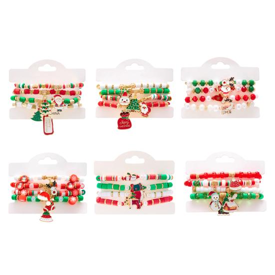 Christmas Bracelets for Women Handmade Clay Beads Stretch Bracelet Holiday Friendship Jewelry Gifts Stocking Stuffers for Xmas Party Favors