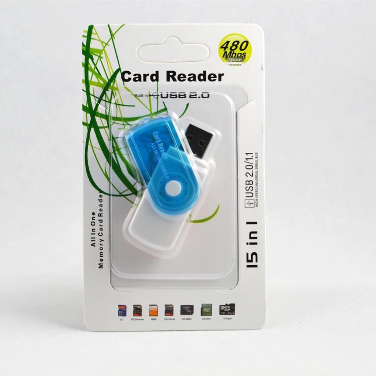 USB 2.0 High-Speed 4-in-1 Rotating Card Reader for TF/SD/MS/SDHC Cards