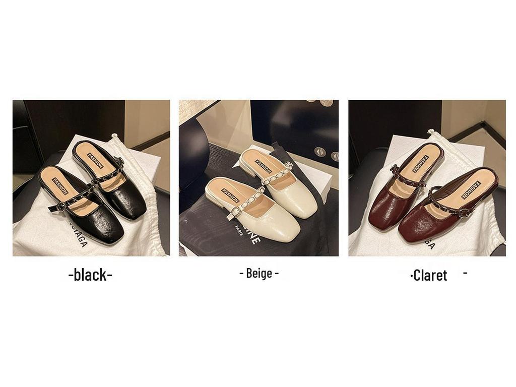 2025 Spring/Summer Women's Low Heel Retro Chain Slippers