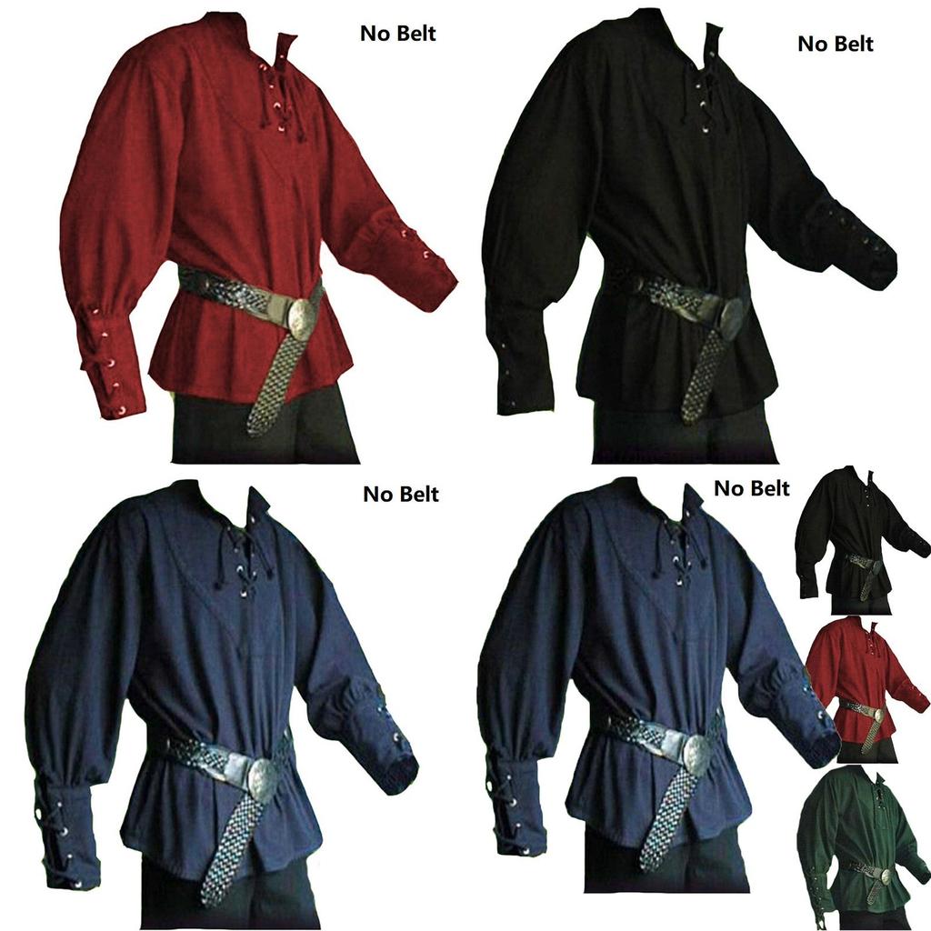 Średniowieczny Renesansowy Męski Top Rycerski ze Stójką, Sznurowana Koszulka Kostium na Stylowy Cosplay