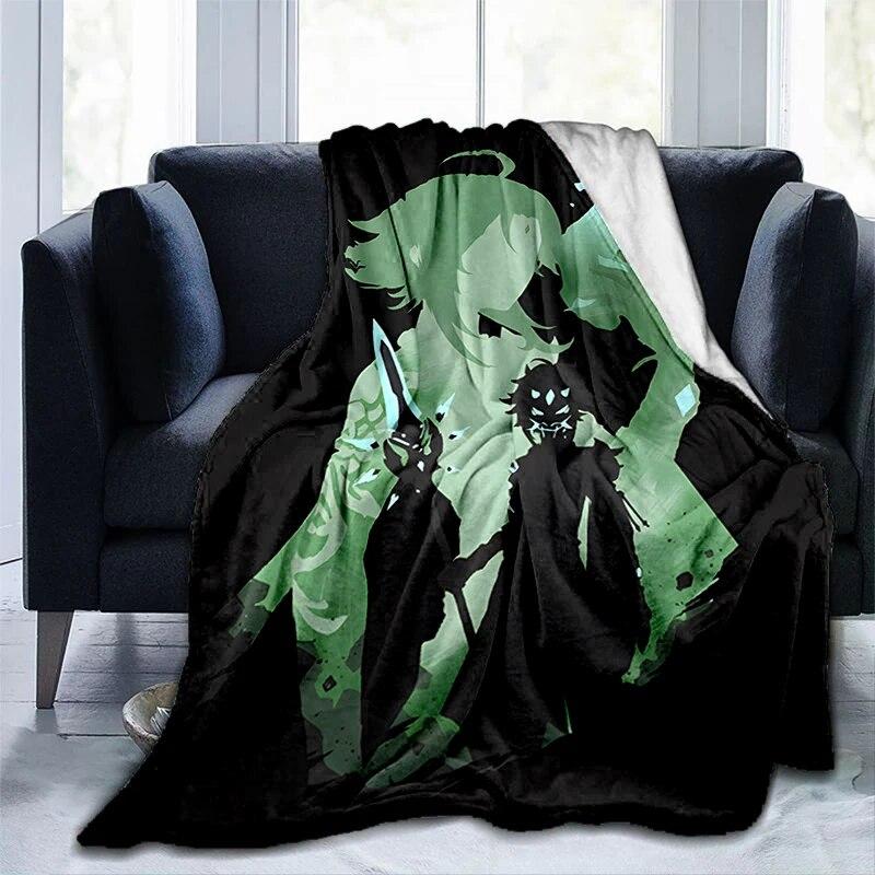 Popular Games Genshin Impact Printed Blanket Flannel Warmth Soft Plush Sofa Bed Throwing Blankets Plush Throwing Anime Blanket