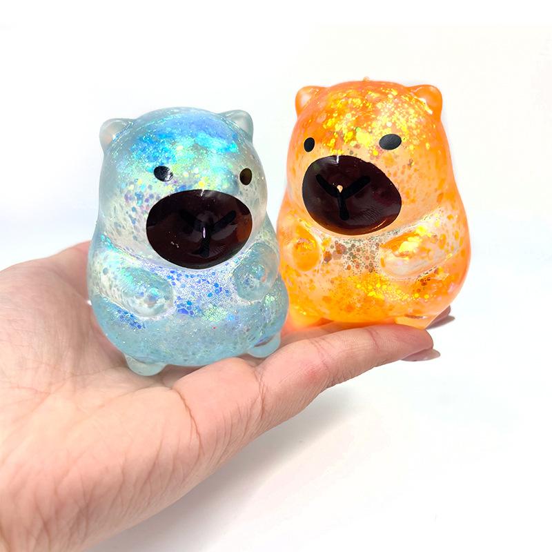 Cartoon Capybara Decompression Toy Soft Glitter Gummy Low Rebound Squishy Fidget Toy Stress Relief Tool For Adhd & Anxiety